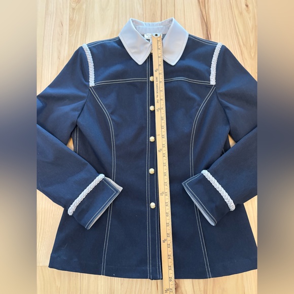 NWOT St John Blue Western Fitted Jacket Button Up Collar Trim Studs Sz Small - Picture 8 of 11